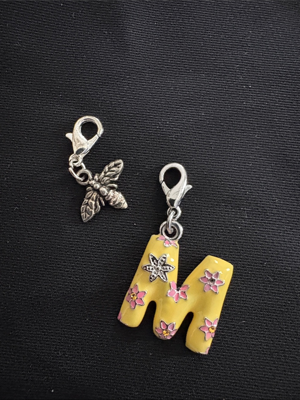 Floral Letter M & Bee Charms Yellow